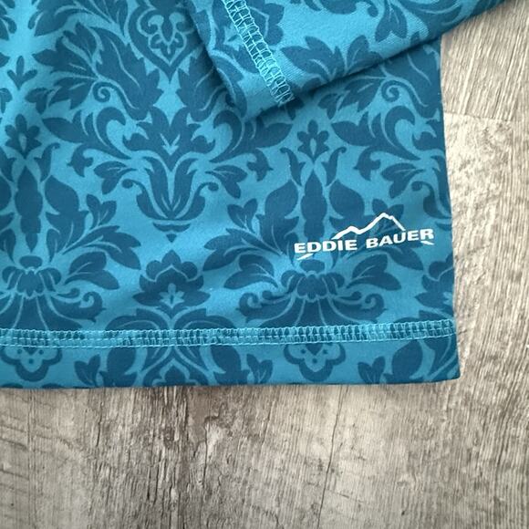 Eddie Bauer 1/4 Zip Pullover Womens Medium Teal Floral Top Activewear Stretch - Picture 8 of 9